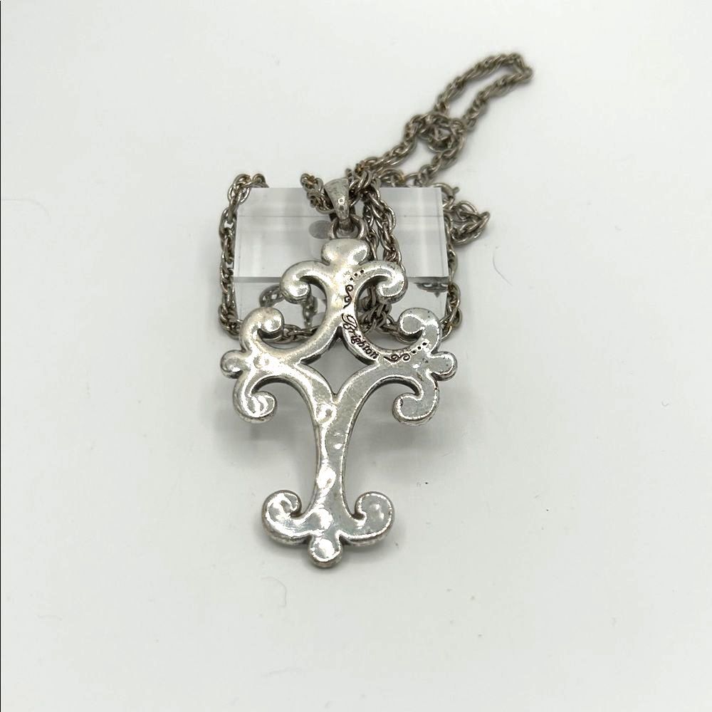 Brighton Bellows Silvertone Cross Pendant Necklace with Vintage Chain Retired
